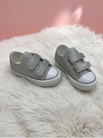 Resim ALPELLİByAlp Gümüş Simli Çocuk Converse, Cırtlı Ortopedik Taban Işıklı Kız Çocuk Spor Ayakkabısı 