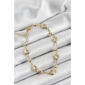 Resim Pirinç Şeffaf Kalp Model Gold Renk Zirkon Taşlı Kadın Bileklik 
