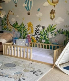 Resim SRKYHOME CONSEPT Montessori Bebek Ve Çocuk Karyolası Unisex Doğal Ahşap Yatak 