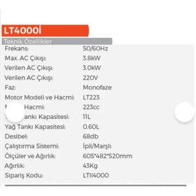 Resim Lutian Lt4000i Yeni Nesil Euro(5) Sessiz Benzinli Inverter Jeneratör 3.8 KwLutian 2 Kw - 21 Kg 