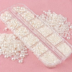 Resim 400/500/1200pcs Flatback Nail Pearls For Nail Art Decoration,Half Round Pearls For Crafts,Multiple Size FlatBack Pearls For Makeup Pearls For Nails Crafting Accessory 