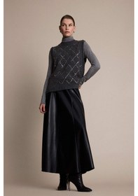 Resim Defacto A Kesim Suni Deri Midi Etek G6663ax25wnbk81 Siyah-bk81 