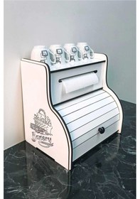 Resim New Bread Box-yeni Ekmeklik, Havlu Peçetelik Saklama Gözlü , Baharatlık Rafı, Dekoratif Yazılı Beyaz 
