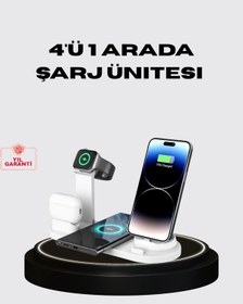 Resim Apple Uyumlu Kablosuz Şarj İstasyonu 4 Cihaz Destekli Ve Hızlı Şarjlı 