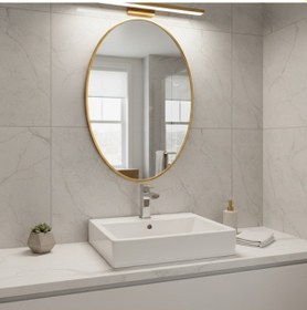 Resim 50x70 Cm Modern Oval Banyo Aynası Altın Çerçeveli Dekoratif Duvar Aynası Altın 