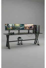 Resim XMAX 160X70 CM NEXAR Oyuncu Masası - Siyah MDF Bilgisayar ve Gaming Masa 