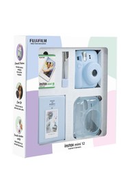 Resim Fujifilm Instax mini 12 Mavi Fotoğraf Makinesi 10'lu Film Simli Pleksi Kılıf PVC Albüm ve Kıskaçlı Resim Stan 