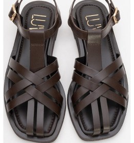 Resim Luvi Shoes Andres Kahverengi Hakiki Deri Kadın Sandalet Kahverengi 