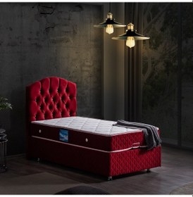 Resim Setaymobilya Baza, Zümrüt Bordo Tek Kişilik Baza + Başlık + Orthosoft Yatak 