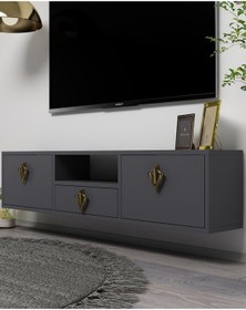 Resim 1316dropct-32 Duvara Montaj Tv Sehpası Antrasit-altın Antrasit-altın 