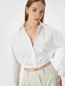 Resim Crop Gömlek Beli Lastikli Düğmeli Pamuklu Standart Kesim 
