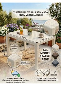 Resim Evko Mobilya Rattan 80x140 Masa, Plastik Masa, Bahçe Balkon Teras Masası, Kare Masa, Dış Mekan Masası Cappuccino 