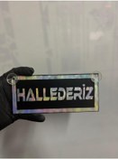Resim Siyah Renk Üzeri Hologram Renk Hallederiz Yazılı Vantuzlu Cam Süsü 