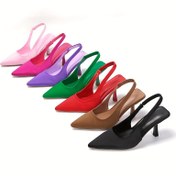 Resim Kadın Slingback Yüksek Topuklu Ayakkabılar, Düz Renkli Sivri Burunlu Kayma Sandaletleri, Tüm Eşleşen Akşam Elbise Ayakkabıları 