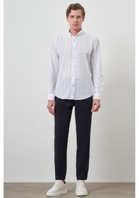 Resim Erkek A. Mavi Keten Dynamic Fit Düğmeli Yaka Gömlek 25ys004016311 A. Mavi A. Mavi 