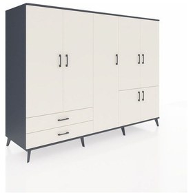 Resim Kronos Dolap 12 Raflı 2 Çekmeceli 7 Kapaklı 220x59x163 Antrasit-aytaşı Aytası - Antrasıt 