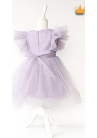 Resim Babyhola 2-8 Yaş Gül Yakalı Grenli Kabarık Tül Kız Bebek Çocuk Abiye Elbise Bayramlık Gelinlik 3502 Lila 