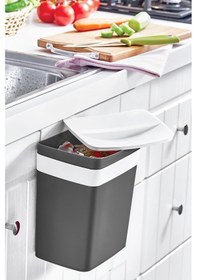 Resim Dolap Kapağı 5 Lt Askılı Çöp Kovası Gri, Kapaklı Çöp Kovası Gri 