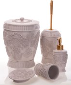 Resim Mukko Home Polyester 5 Parça Banyo Seti / Nakış Kahve 