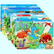 Resim 1 Takım - 60 Parçalı Büyük Ahşap Puzzle Çocuklar İçin - Renkli Dinozor ve Çizgi Film Hayvan Sahneleri, Yaratıcılığı ve İnce Motor Becerileri Geliştiren Eğitici Oyuncak | Canlı Sanat Çalışmaları | Dinozor Oyuncağı 
