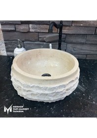 Resim Traverten Dışı Yatay Patlatma Silindir Lavabo 