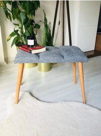 Resim WEBPANYA Gürgen Retro Ahşap Ayaklı Handmade Gri Puf Bench Koltuk Sandalye 