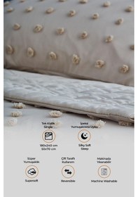 Resim Evlen Home Pamuklu Emmy Yatak Örtüsü Seti Günlük Tek Kişilik Boho 2 Parça Dolgulu Tufting Bej Bej 