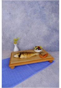 Resim Justwood Risus Top Ayaklı 25x40 Cm Ahşap Dikdörtgen Pasta Sunum Servis Tabağı Kahverengi 