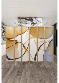 Resim Doğal Ahşap Soyut Tek Taraf Baskılı 6 Kanat Paravan 000077 