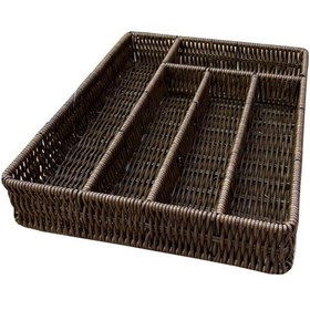 Resim Rattan Örme Çekmece İçi Kaşıklık Organizer 5 Bölmeli Kahve 