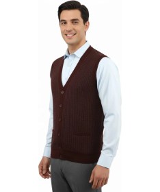 Resim Erkek Düğmeli Yelek Cepli Çelik Örgü Klasik Kalıp 5212l Bgl-st04845 Bordo 