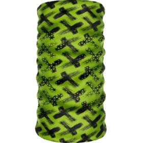 Resim Crown Micro Yeşil Siyah Çarpı Desenli Çok Amaçlı Bandana Boyunluk Maske Motorcu Buff Aksesuarı Kask Balaklava 