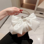 Resim Kadınlar İçin Şık Akşam Çantası - Lüks Parti Çapraz Çanta, Fiyonklu ve Güvenli Kilit Kapamalı, Beyaz/Siyah Resmi Etkinlik Clutch - Düğünler, Galalar, Günlük Kullanım için Dayanıklı Polyester Cüzdan - Kadınlar İçin İdeal Hediye, Saten Dokulu El Çantaları 