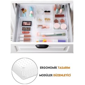 Resim Modüler Çekmece İçi Düzenleyici - Banyo Makyaj Takı Organizer Ofis Düzenleyici 7,8 X 7,8 Cm Şeffaf 