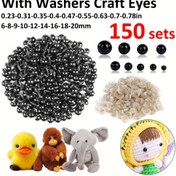 Resim 150 Set Siyah Plastik Güvenlik Gözleri Yıkama Makinesi El Sanatları Güvenlik Gözleri Yıkama Makinesi Dolgulu Hayvanlar Amigurumis Tığ Ayı Bebek Yapımı için, 6-8-9-10-12-14-16-18-20mm, Seçim için Çoklu Boyutlar Mevcut 