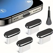 Resim 4 adet USB C Toz Tıpası ve 1 adet Temizleme Fırçası, Metal Tip C Şarj Portu Kapağı, Toz Önleyici USB-C Fiş Kapağı Şarj Portu Kapakları Telefon Tip-C Port Koruyucuları Tüm USB C Cihazlarla Uyumlu 