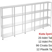 Resim RafBurada 4 Katlı 5'li Galvaniz Çelik Raf - Depo, Arşiv, Kiler, Dosya, Market Rafı 43x60 cm-200 cm-0.70 mm 