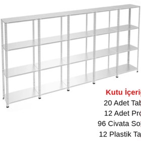 Resim RafBurada 4 Katlı 5'li Galvaniz Çelik Raf - Depo, Arşiv, Kiler, Dosya, Market Rafı 59x93 cm-200 cm-1.00 mm 
