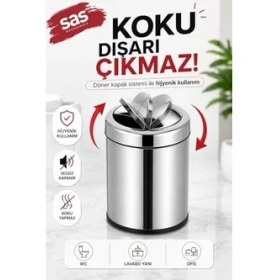 Resim Omrs Store 5 Litre Döner Kapaklı Paslanmaz Çelik Banyo & Wc Çöp Kovası Titan 7505, Krom 