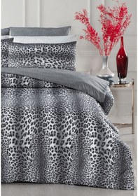 Resim Lastikli Çarşaflı Tek Kişilik Nevresim Takımı Leopar Füme - Gri 