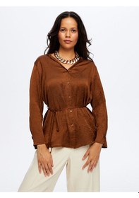 Resim Faik Sönmez Beli Kuşaklı Kapüşonlu Krinkıl Saten Tunik W26tnk016 Uw26tnk01630 Kahve 