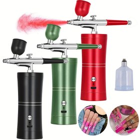 Resim Mini Hava Kompresör Seti, Nano Püskürtme, Hava Fırçası ve Spray Tabancası ile Tırnak Sanatı, Dövme, El Sanatları ve Kek Dekorasyonu için. 