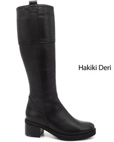 Resim GÖNDERİ(R) Kadın Siyah Floter Fermuarlı Kalıntopuklu Hakiki Deri Çizme 