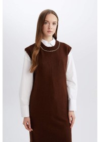 Resim DeFacto Regular Fit Bisiklet Yaka Uzun Triko Süveter E2372AX24WNBN585 Kahve 