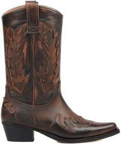 Resim Kahverengi Deri Kadın Kovboy Çizmesi (Kızıl) 