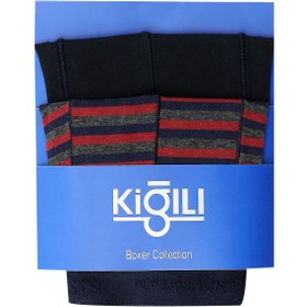 Resim Orta Lacivert 2'li Çizgili Pamuklu Süprem Boxer Seti 