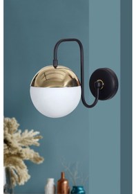 Resim Luzarana Siesta Gold-siyah Metal Gövde Beyaz Camlı Tasarım Aplik 