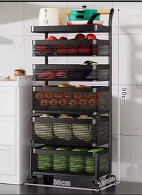 Resim 6 Katlı Metal Siyah Yana Açılır Sebze Meyve Sepeti Patates Soğan Sepeti Sebzelik Tekerlekli 1093-cn Siyah 