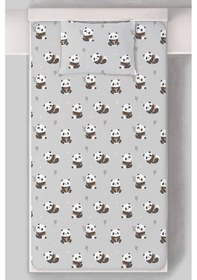 Resim Organik Tek Kişilik Lastikli Çarşaf Seti - Sevimli Bambu Dostu Panda Renkli 