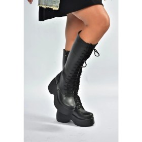 Resim Fox Shoes V965307009 Siyah Dolgu Tabanlı Kadın Postal Çizme 